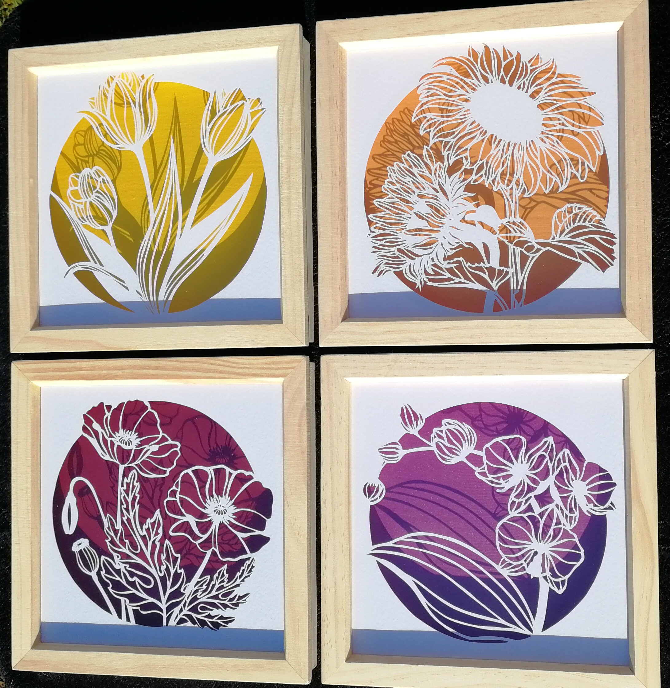 Papercut Flower quartet Floating framed floral Paper cuts Etsy