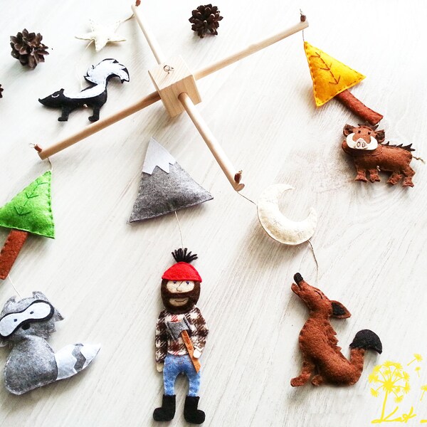 Baby Mobile, Lumberjack Mobile, Hanging Mobile, Crib Mobile, Cot Mobile, Nursery Decoration, Baby Shower Gift, Woodland Animals