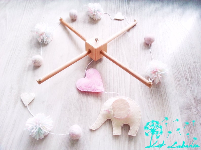 Elephant Mobile Baby Mobile Girl Pom pom Mobile Hanging Etsy