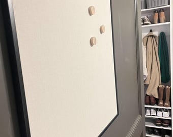 Wall Mounted Large Board with Neutral Fabric, Solid Wood Framed, Magnetic Mood Board, Memo Board, Bulletin Board - Kids Decor, Natural Linen