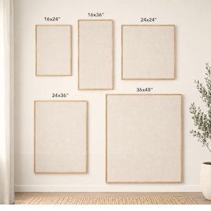 May include: Five rectangular and square wall-mounted bulletin boards with light beige fabric surfaces and thin wooden frames. The boards are labeled with dimensions: 16x24", 16x36", 24x24", 24x36", and 36x48" in inches, indicating their respective sizes.