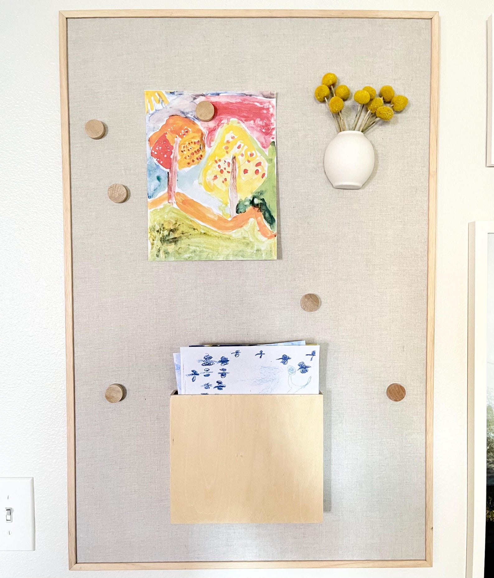 View of Kids Art Storage and Display Wall Board Children's Room Creative ...