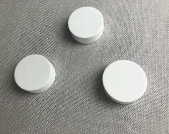 NEW Modern Solid Birch Wooden Circle Magnets: White / Wood Finish, Set of 3, Round Magnets for Refrigerator or Magnetic Board, 1 inch x 3/8"