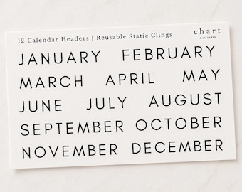 12 Calendar Month Headings, Static Cling, Reusable Modern Stickers, Acrylic Calendar, Glass Wall Calendar, Dry Erase, Free Shipping!