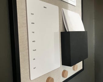 Wood Framed Linen Magnetic Board, Small Size (24x16"), Home or Office Organizer Board, Dry Erase Calendar, Decorative Magnets, Space Saver!