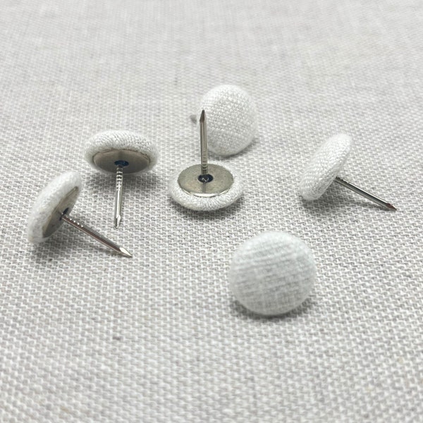 CLEARANCE Fabric Push Pins Made of Natural linen Cloth: Long Stem, White Fabric Tacks for your Simple, Office Pin Board / Bulletin Board
