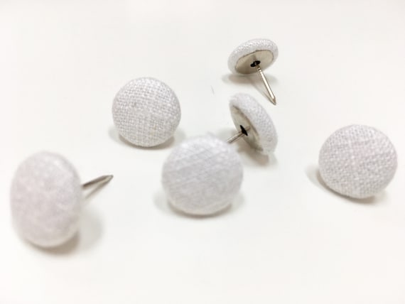 Fabric Push Pins Made of Natural Linen Cloth: Long Stem, White