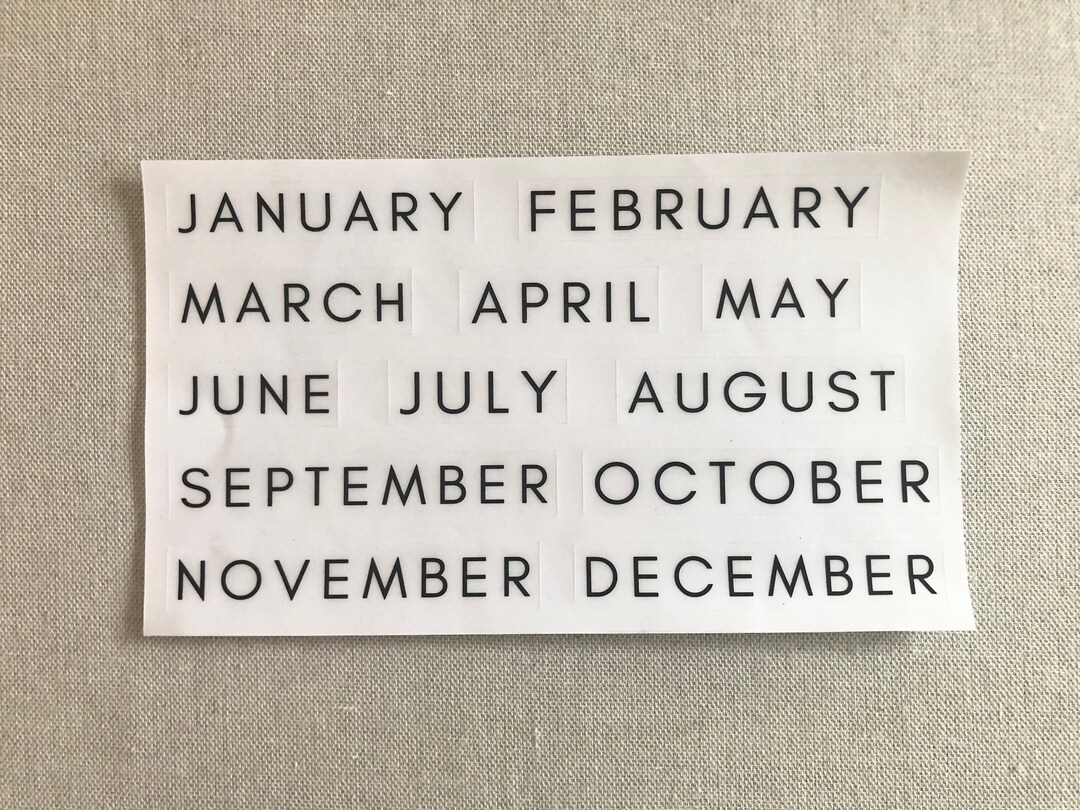 12 Calendar Month Headings, Static Cling, Reusable Modern Stickers