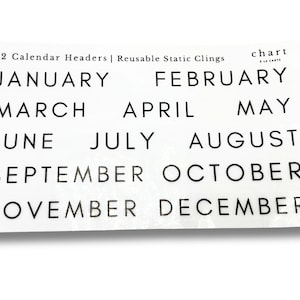 12 Calendar Month Headings, Static Cling, Reusable Modern Stickers, Acrylic Calendar, Glass Wall Calendar, Dry Erase, Free Shipping!