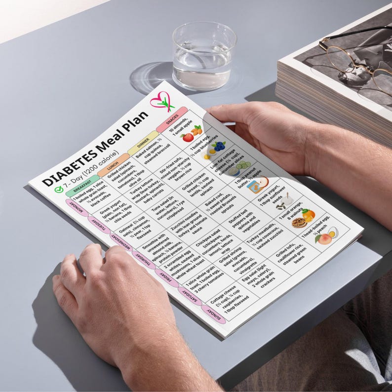 Diabetes Meal Plan Printable, 7 Day 1200 Calorie Menu, Low Glycemic ...