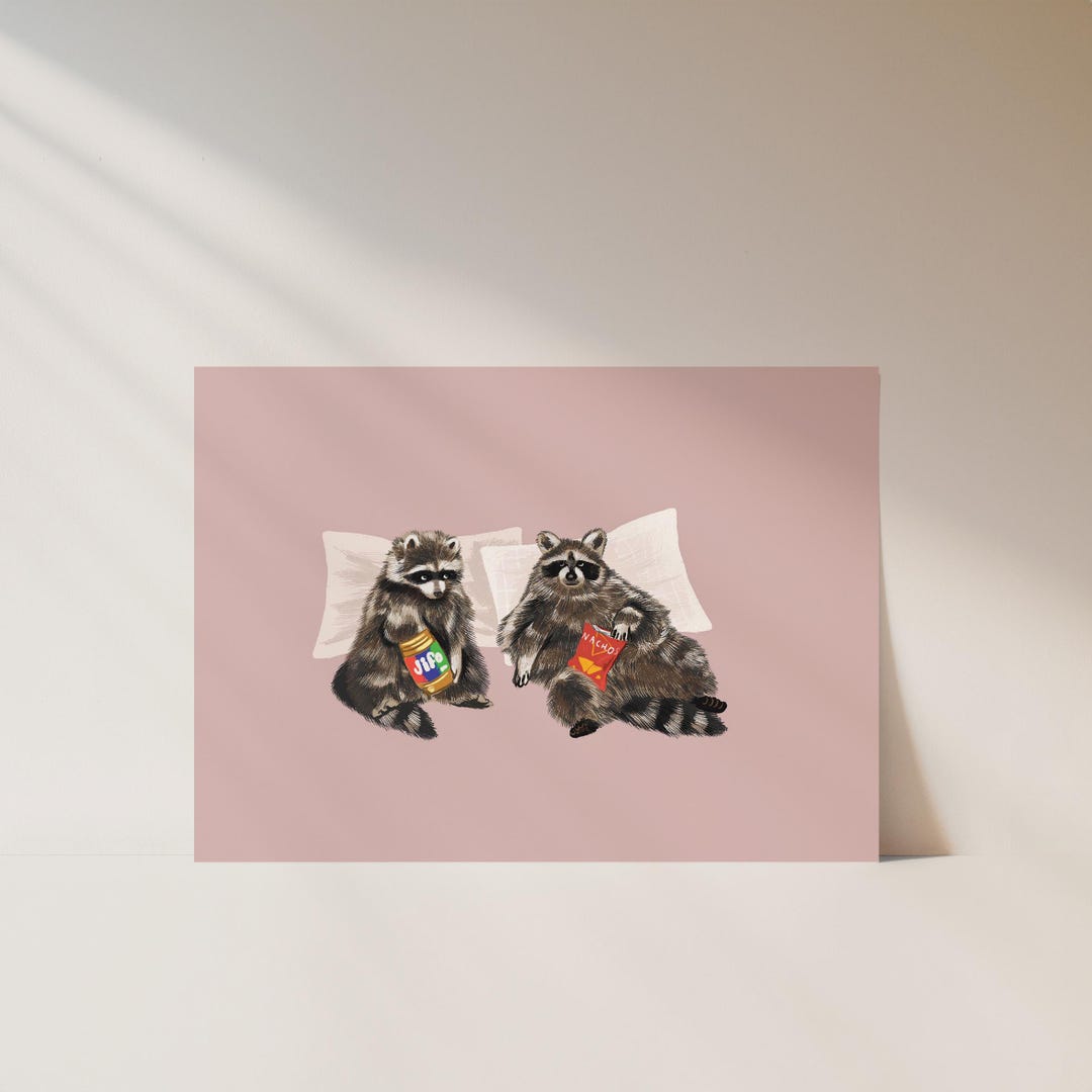 Raccoons Postcard, Raccoon Card, Cozy Wall Art - Etsy