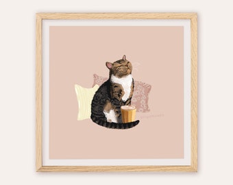 Koffie kat kunst print