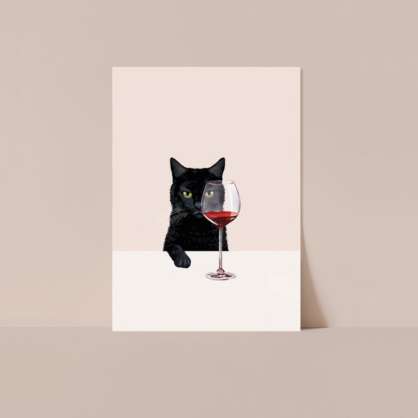 Wine Cat - A6 Postcard