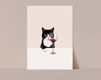 Wein Katze Poster - Tuxedo Katze