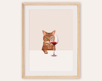 Wine Cat Poster - Ginger