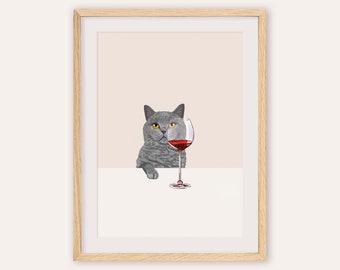 Wine Cat Poster - British Shorthair