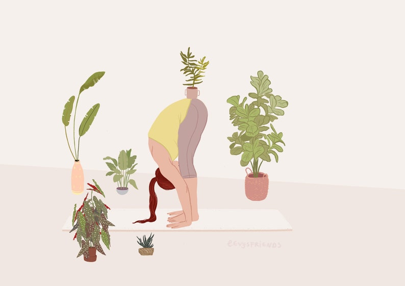 Uttanasana Forward Fold Yoga Decor Gift For Yogi Plant Lady Art Print Yoga Art Print