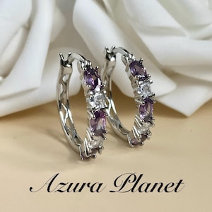 Créoles en zircone cubique - Créoles rose, violet bleu et vert