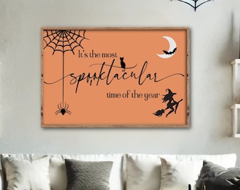 Es la época más espeluznante del año, letrero de bruja de Halloween, decoración de madera rústica de Halloween, decoración de repisa de Halloween, letrero de madera de otoño