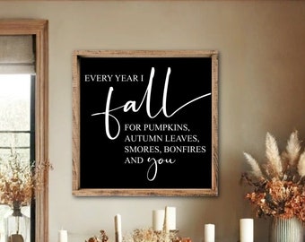 Every Year I Fall for Pumpkins Autumn Leaves Sign, Rustic Fall Wood Sign, Farmhouse Fall Decor, Fall Sign, Fall Mantle Decor, Autumn Decor