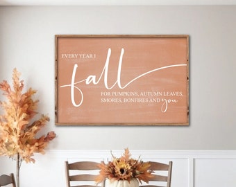 Every Year I Fall for Pumpkins Autumn Leaves Sign, Rustic Fall Wood Sign, Farmhouse Fall Decor, Fall Sign, Fall Mantle Decor, Autumn Decor