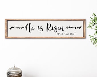 He is Risen Sign, Resurrection Sign, Farmhouse Easter Sign, Farmhouse Easter Decor, Wood Easter Sign, Matthew 28 6, Easter Wood  Sign