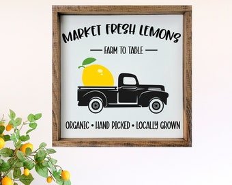 Market Fresh Lemons Sign, Lemon Market Sign, Farmhouse Truck Lemon Wood Sign, Lemon Decor, Kitchen Lemon Decor, Farmhouse Kitchen Sign