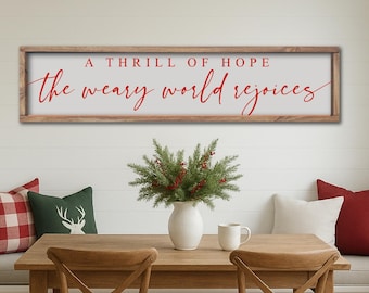 A Thrill of Hope The Weary World Rejoices Hymn Sign, Modern Farmhouse Christmas Sign, Christmas Entryway Wall Decor, Holiday Decor