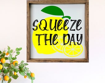 Squeeze the Day Sign, Lemon Sign, Farmhouse Lemon Wood Sign, Lemon Decor, Kitchen Lemon Decor, Farmhouse Kitchen Sign, Summer Decor Sign