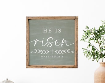 He is Risen Sign, Resurrection Sign, Farmhouse Easter Sign, Farmhouse Easter Decor, Wood Easter Sign, Matthew 28 6, Easter Wood Sign