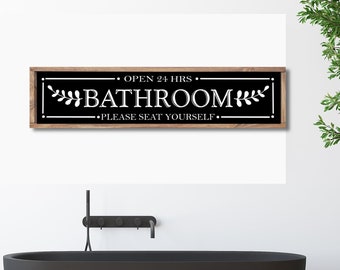 Farmhouse Bathroom Sign, Bathroom Wall Decor, Rustic Bathroom Sign, Please Seat Yourself Bathroom Sign, Long Bathroom Sign, Wood Sign