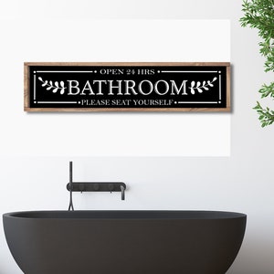 Farmhouse Bathroom Sign, Bathroom Wall Decor, Rustic Bathroom Sign, Please Seat Yourself Bathroom Sign, Long Bathroom Sign, Wood Sign