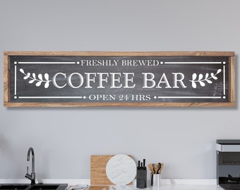 Coffee Bar Sign, Farmhouse Coffee Bar Decor, Rustic Coffee Bar Sign, Wood Coffee Bar Sign, Coffee Bar Sign for Kitchen, Fresh Brewed Coffee