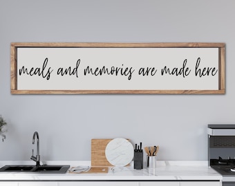 Meals and Memories are Made Here Sign, Farmhouse Kitchen Sign, Modern Farmhouse Kitchen Decor, Kitchen Wall Art Decor, Wood Kitchen Sign