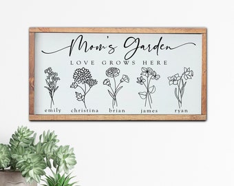Mother's Day Gift, Mom's Garden Wood Sign, Personalized Gift for Mother's Day, Grandma's Garden Sign, Personalized Birth Flower Sign