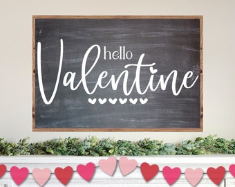 Hello Valentine Sign, Valentines Day Wood Sign, Farmhouse Valentines Day Decor, Cupid Sign, Love Sign, Hugs and Kisses Sign