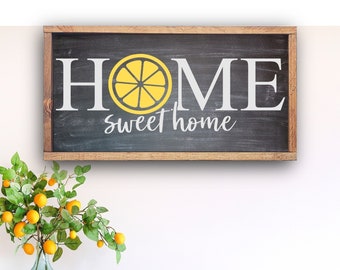 Home Sweet Home Lemon Sign, Farmhouse Lemon Wood Sign, Lemon Decor, Kitchen Lemon Decor, Farmhouse Kitchen Sign, Summer Sign