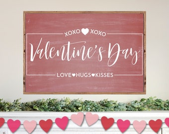 Valentine's Day Sign, XOXO Valentine's Day Wood Sign, Love Hugs and Kisses Farmhouse Kitchen Valentines Day Decor, Valentines Entryway Decor