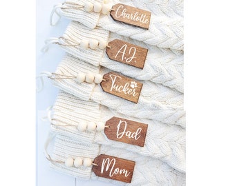 Christmas Stocking Tags, Farmhouse Stocking Tags, Wood stocking tags, Rustic Wood Stocking Tags with Beads, Personalized Wood Stocking Tags