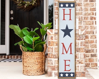 Home with Stars Welcome Porch Leaner, 4th of July Patriotic Porch Sign, Farmhouse Front Porch Door Decor, Entryway Decor, Summer Porch Decor