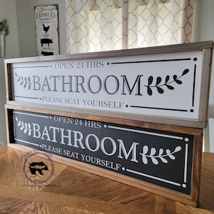 Farmhouse Bathroom Sign, Bathroom Wall Decor, Rustic Bathroom Sign, Please Seat Yourself Bathroom Sign, Long Bathroom Sign, Wood Sign image 4