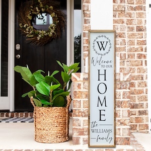 Personalized Monogram Welcome To Our Home Porch Leaner Sign, Family Welcome Porch Sign, Farmhouse Front Door Porch Decor, Entryway Decor