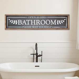 Farmhouse Bathroom Sign, Bathroom Wall Decor, Rustic Bathroom Sign, Please Seat Yourself Bathroom Sign, Long Bathroom Sign, Wood Sign image 2