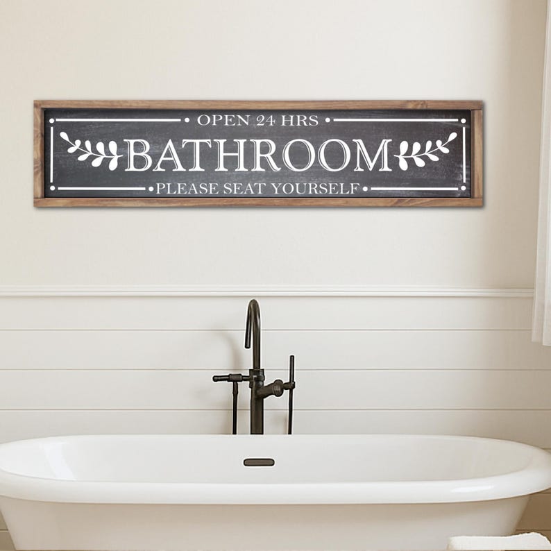 Farmhouse Bathroom Sign, Bathroom Wall Decor, Rustic Bathroom Sign, Please Seat Yourself Bathroom Sign, Long Bathroom Sign, Wood Sign image 2