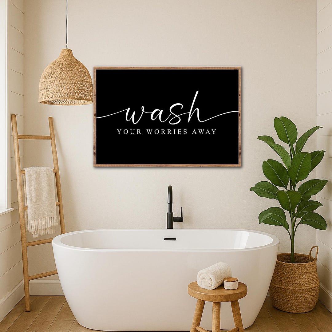 Wash Your Worries Away, Farmhouse Bathroom Sign, Modern Farmhouse ...