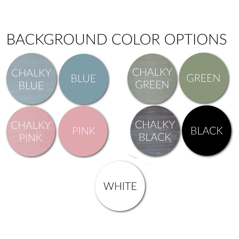 May include: Image showing a selection of background color options. The options are displayed as circular swatches in various colors, including blue, green, pink, black, and white. Each swatch is labeled with its corresponding color name.