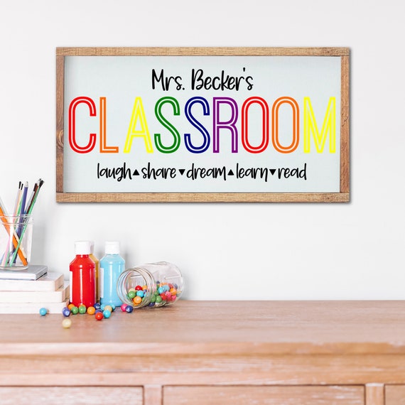 Personalized Classroom Wood Sign, Custom Teacher Sign, Teacher Name Sign, Classroom Decor, Personalized Gift for Teacher, Rainbow Classroom