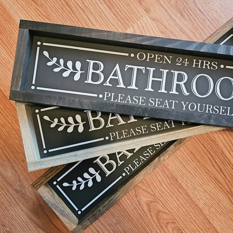 Farmhouse Bathroom Sign, Bathroom Wall Decor, Rustic Bathroom Sign, Please Seat Yourself Bathroom Sign, Long Bathroom Sign, Wood Sign image 3