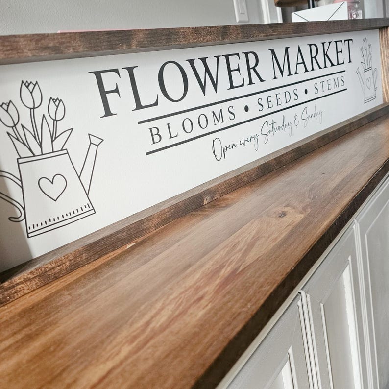 Flower Market Sign, Farmhouse Flower Market Spring Sign, Fresh Cut Flower Market Wood Sign, Entryway Spring Decor, Spring Wall Art Decor 画像 3