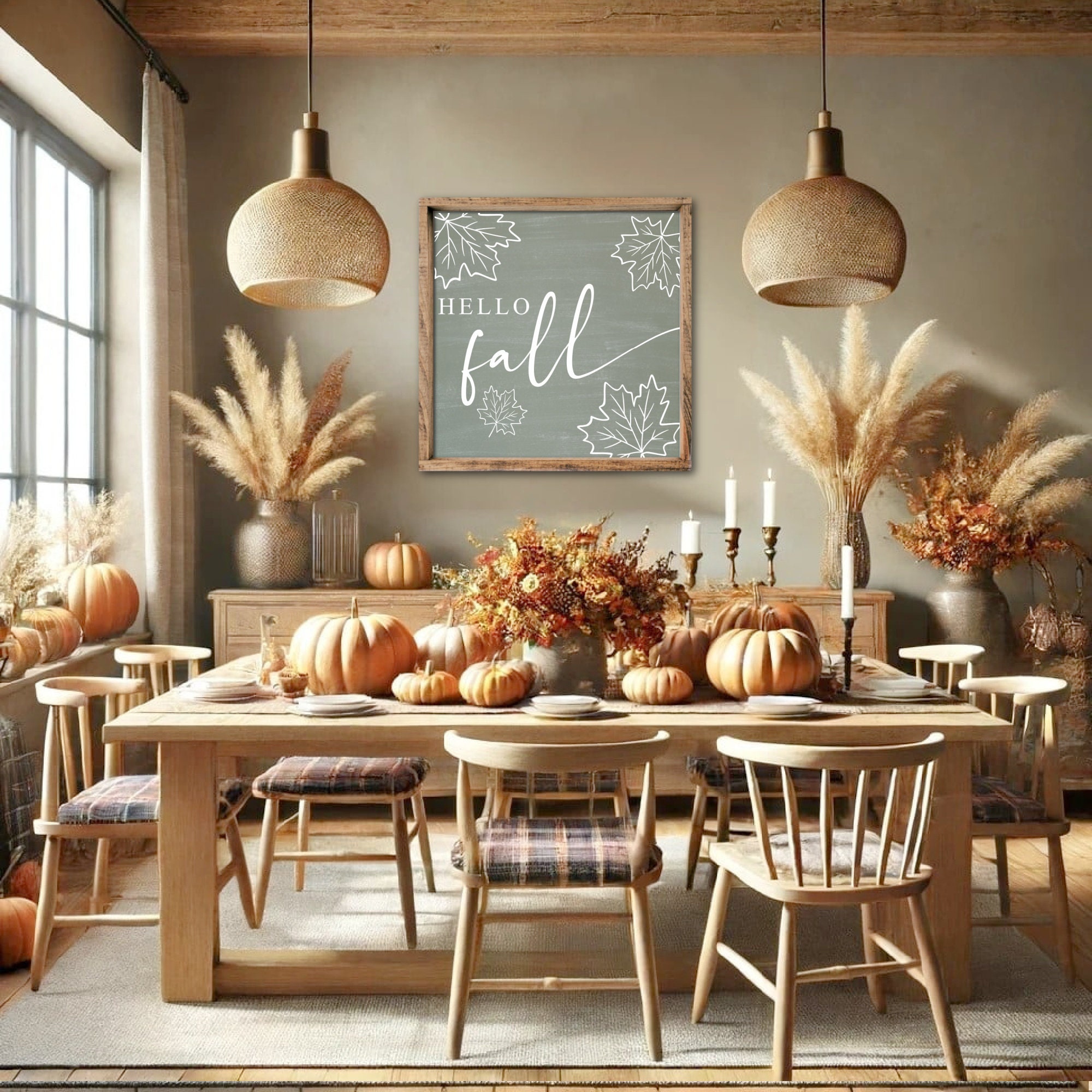 Hello Fall Wood Sign, Modern Farmhouse Fall Wall Decor, Fall Entryway ...